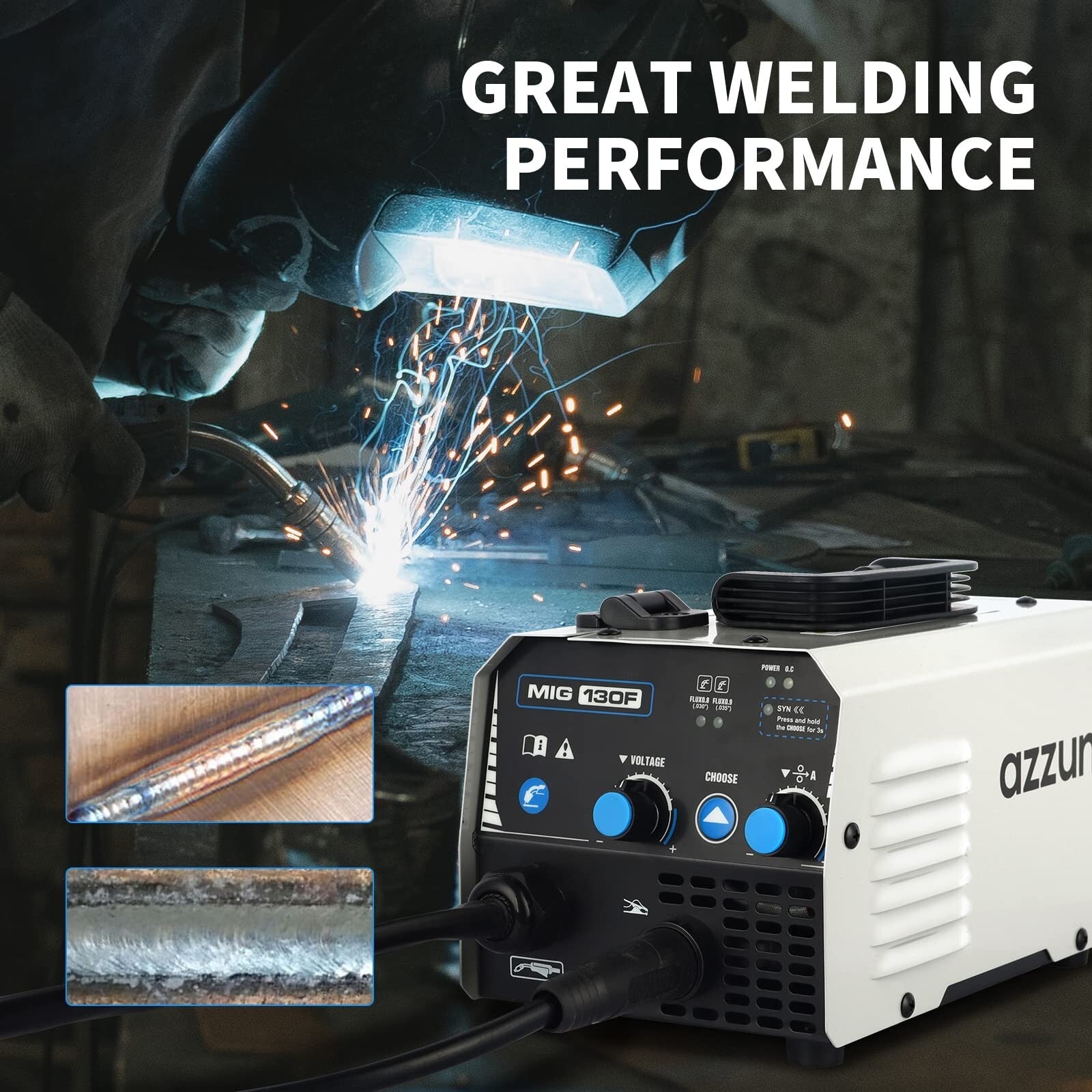 MIG Welder,Flux Core Welder Machine 110V 130Amp, Gasless MIG Welding Machine ...
