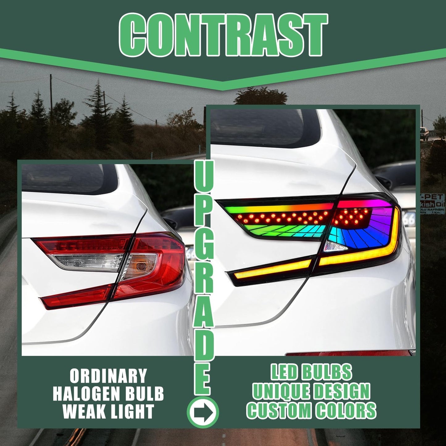 RGB Tail Lights for Honda Accord 2018-2022, LED Taillights Assembly for Honda Accord 10Th Gen, Dynamic Animation, Plug&Play (RGB, 1 Pair)