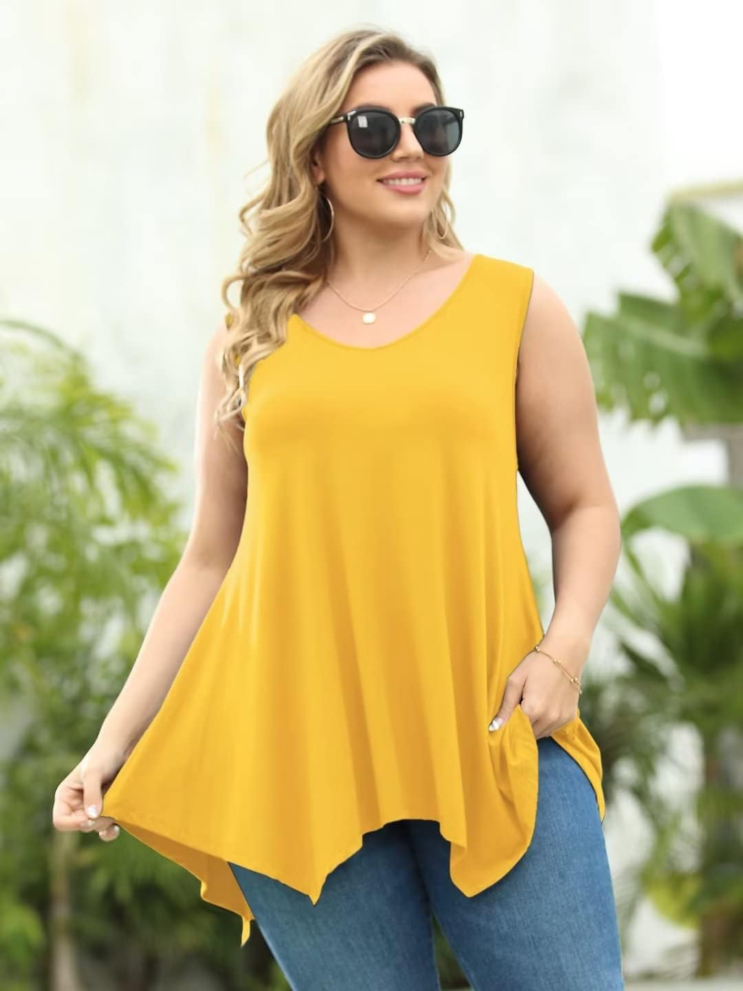 plus Size Tank Tops for Women V Neck T Shirts Summer Sleeveless Tunic Tops Loose Fit Flowy Blouse