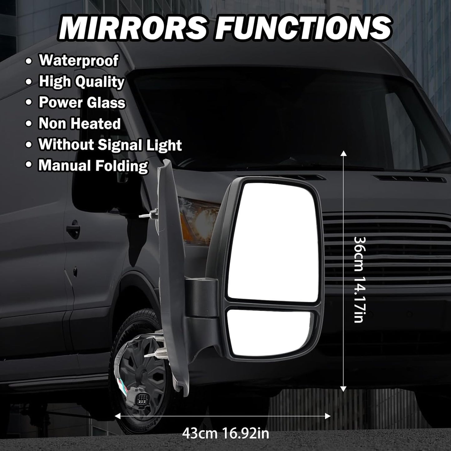 Passenger Side Mirror for 2015-2025 Ford Transit 150 250 350 350 HD Transit Side