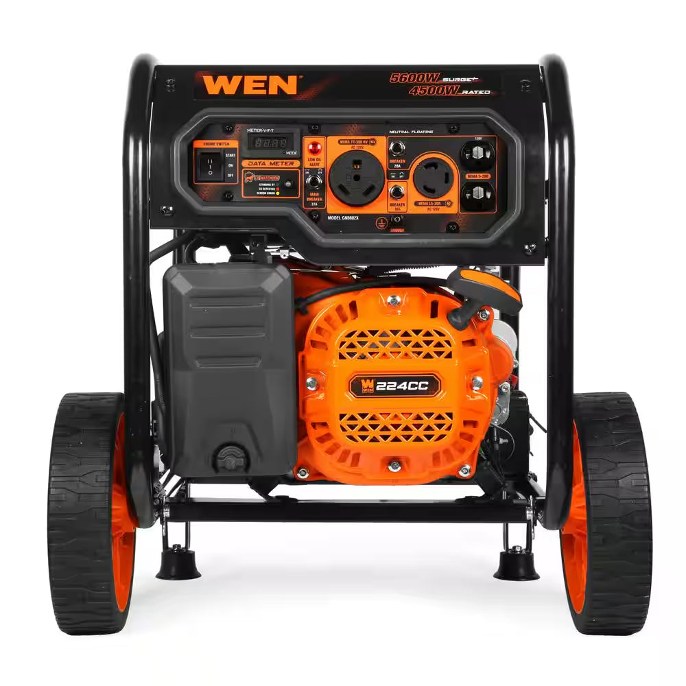 5,600-Watt Portable Gasoline Generator with Wheel Kit, Electric Start, 224Cc, Transfer-Switch, Rv-Ready, and CO Watchdog