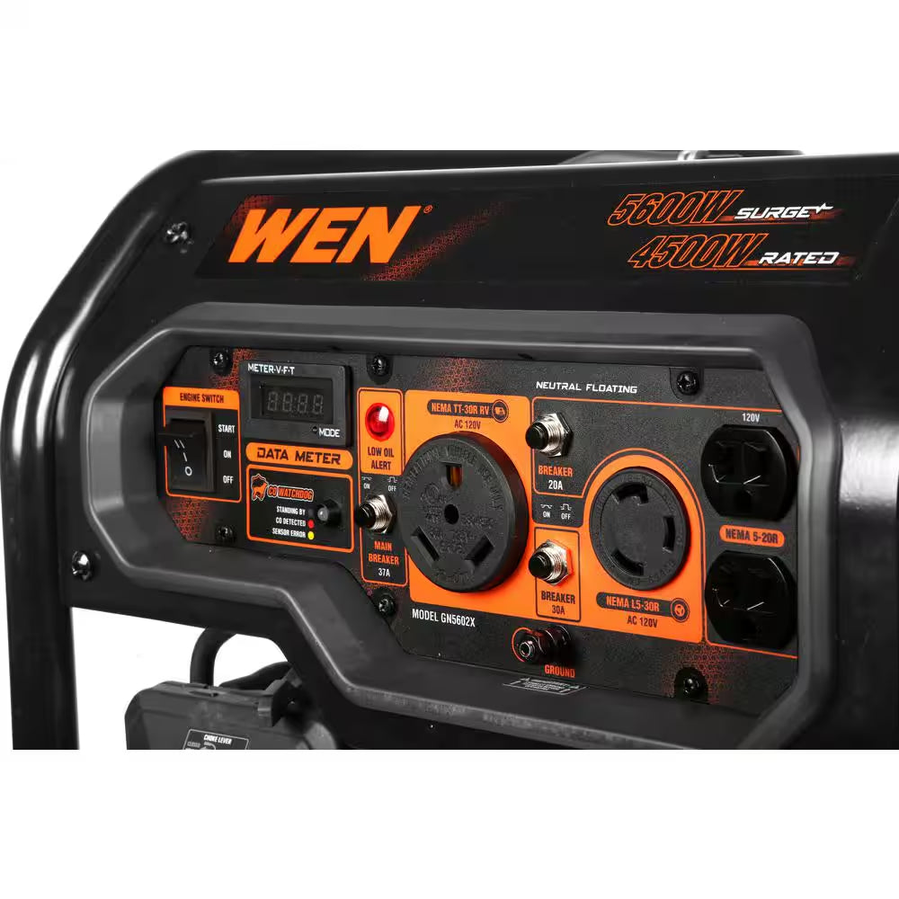 5,600-Watt Portable Gasoline Generator with Wheel Kit, Electric Start, 224Cc, Transfer-Switch, Rv-Ready, and CO Watchdog