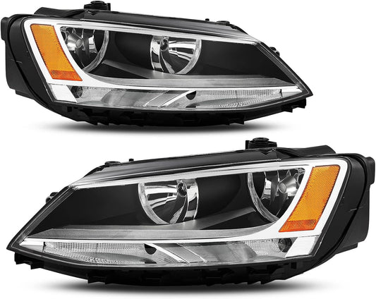 Headlights Assembly for 2011-2018 VW Jetta MK6, Chrome Housing