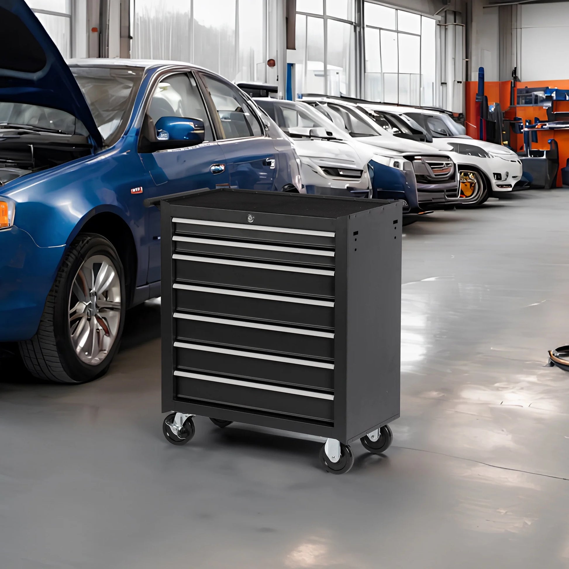7-Drawer Rolling Tool Box, Multifunctional Tool Chest Garage Tool Storage, Metal Tool Cart Organizer on Wheels, 450LBS Weight Capacity