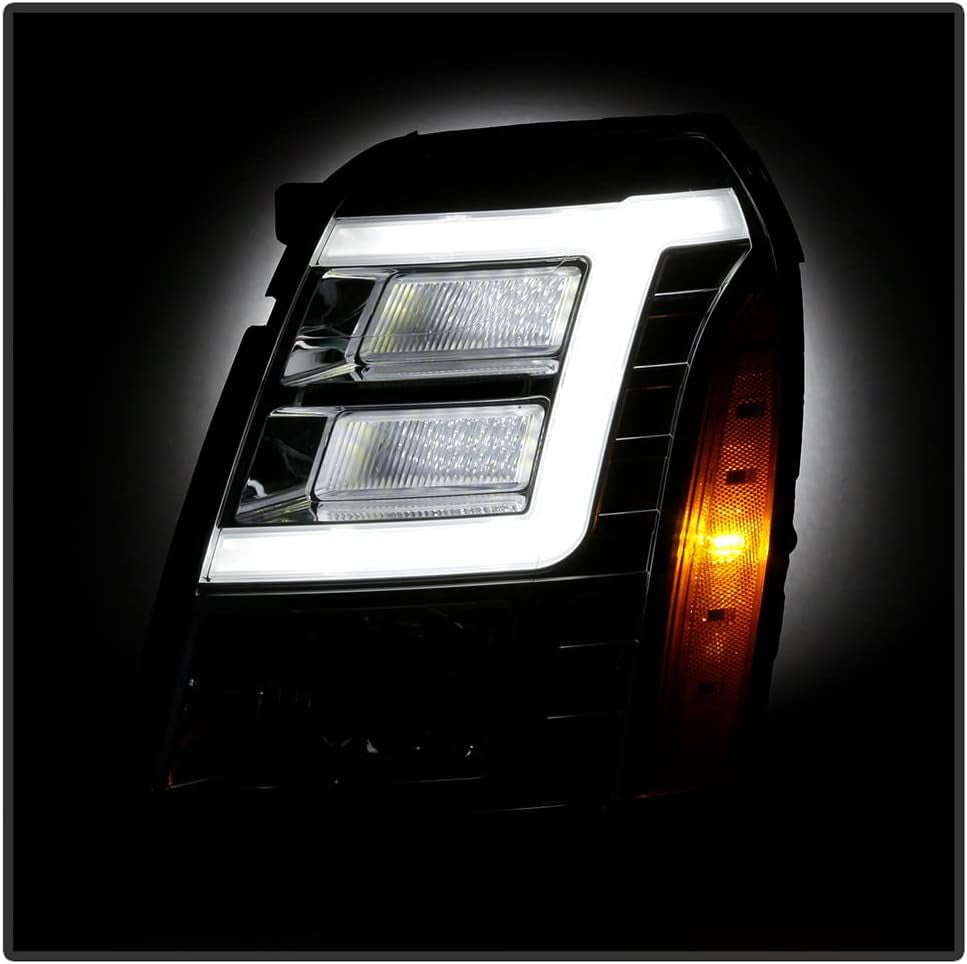 - for [Hid/Xenon Model] 2007-2014 Cadillac Escalade Chrome LED Tube DRL Projector Headlights Pair Set Left+Right