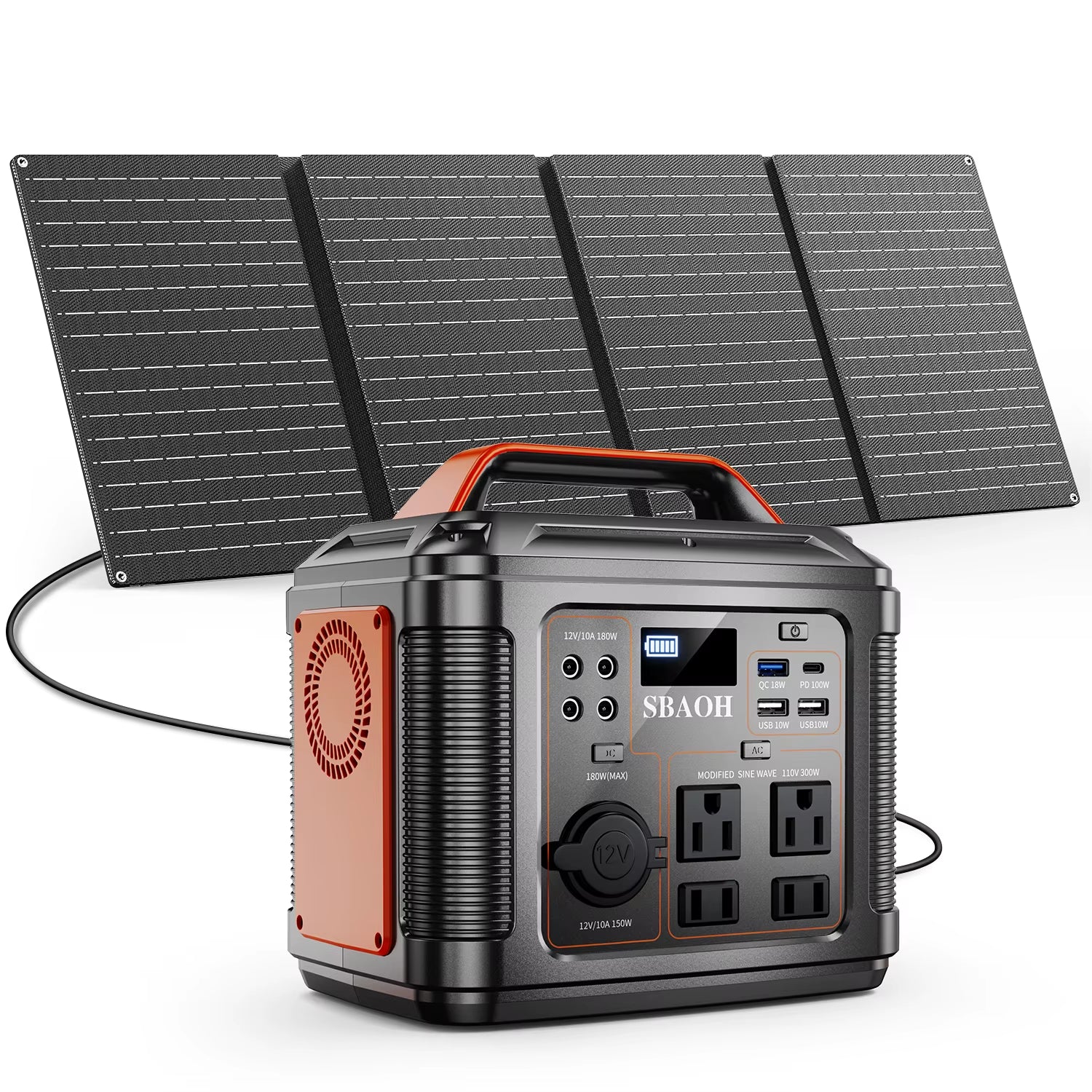 300W Portable Power Station, 296Wh 80000Mah Camping Solar Generator, Emergency Lithium Battery Outages,Black(With Solar Panel)
