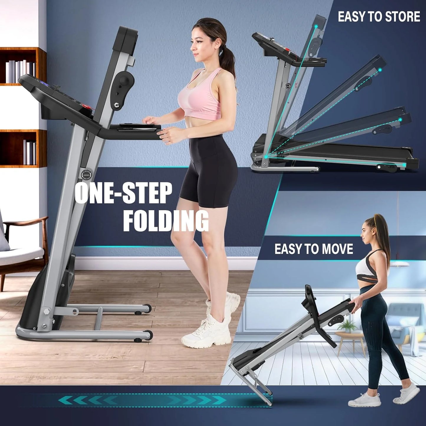 Foldable Treadmill with Incline , 2.5HP Electric Folding Treadmill Running Walking Machine for Home Gym, Max 265 LBS Weight Capacity