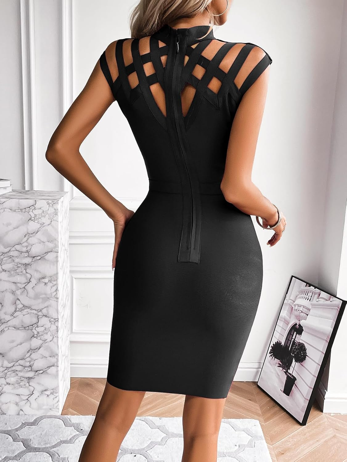 Hight Neck Cut Out Bandage Dress Mini Formal Party Gowns Wedding Guest Dress for Women