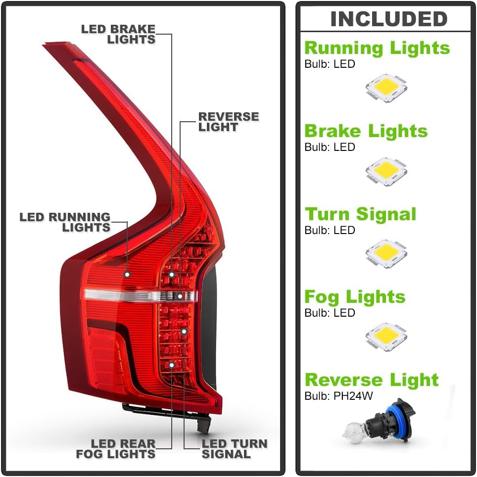 - for 2016-2024 Volvo XC90 Factory Style LED Tail Lights Brake Lamps Assembly Replacement Pair Set Left+Right