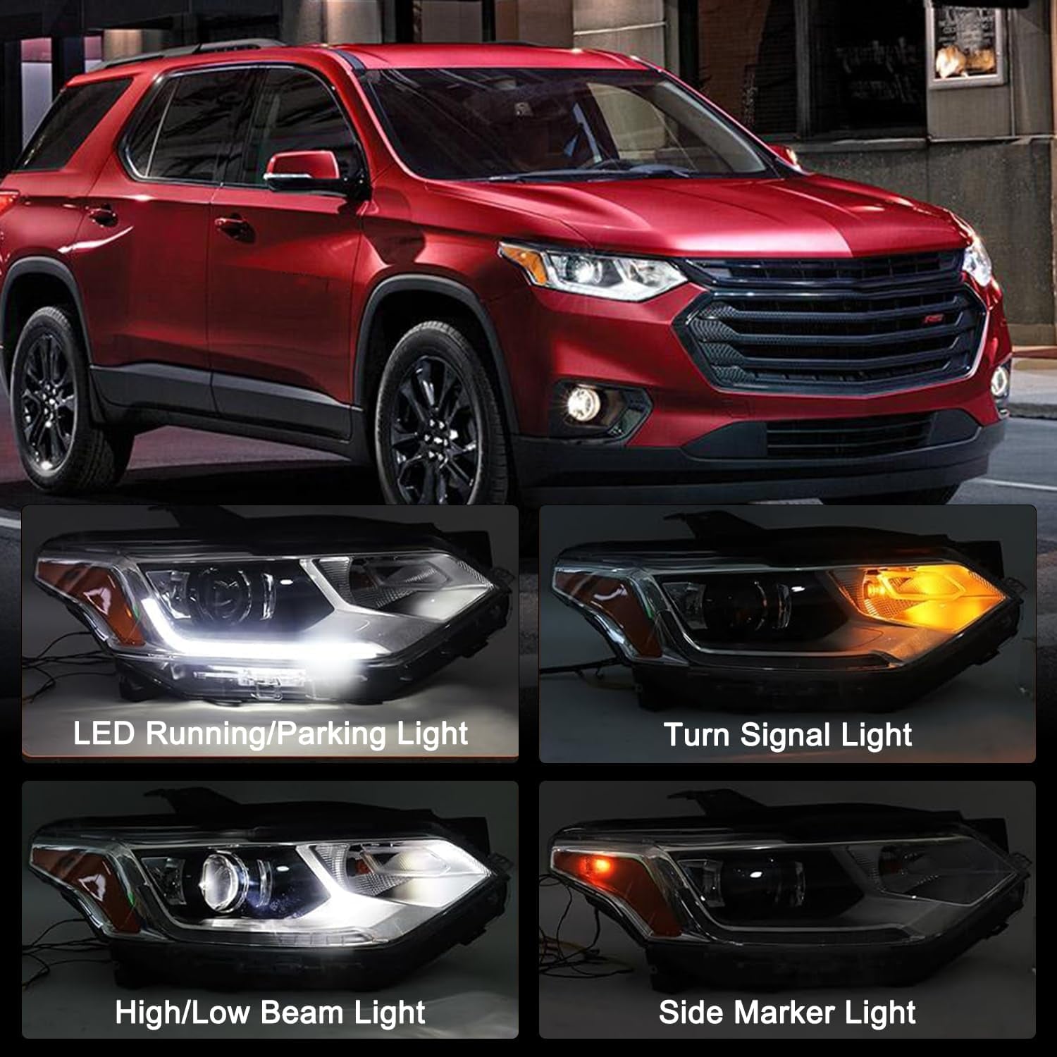 Fits for [Hid/Xenon Model] 2018-2021 Chevy Traverse LED DRL Projector Headlight Assembly OE Style Factory Headlights Driver Left + Passenger Right Side No Fog Headlamps