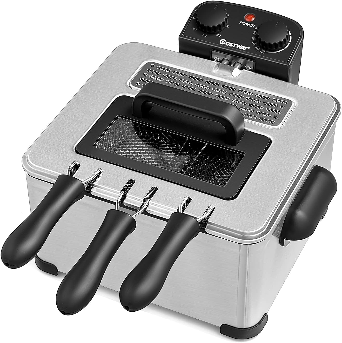 Deep Fryer with Basket, 5.3Qt Stainless Steel Electric Oil Fryer W/Adjustable Temperature, Timer, Lid with View Window, Professional Style, Deep Fryer Pot for Home Use, French Fries, Chicken