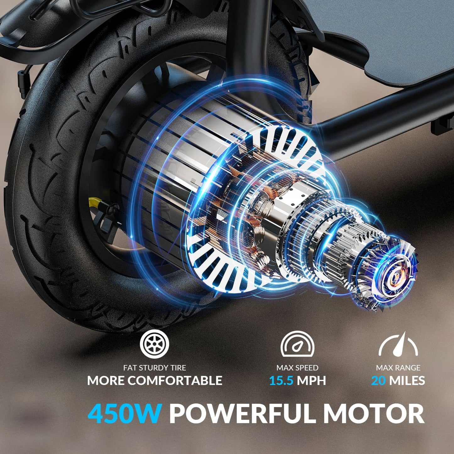W18S 450W Motor Electric Scooter for Adults with Seat and Carry Basket, 36V 20Miles Range & 15.5Mph, 12" Foldable E Scooter for Commuting, UL 2272