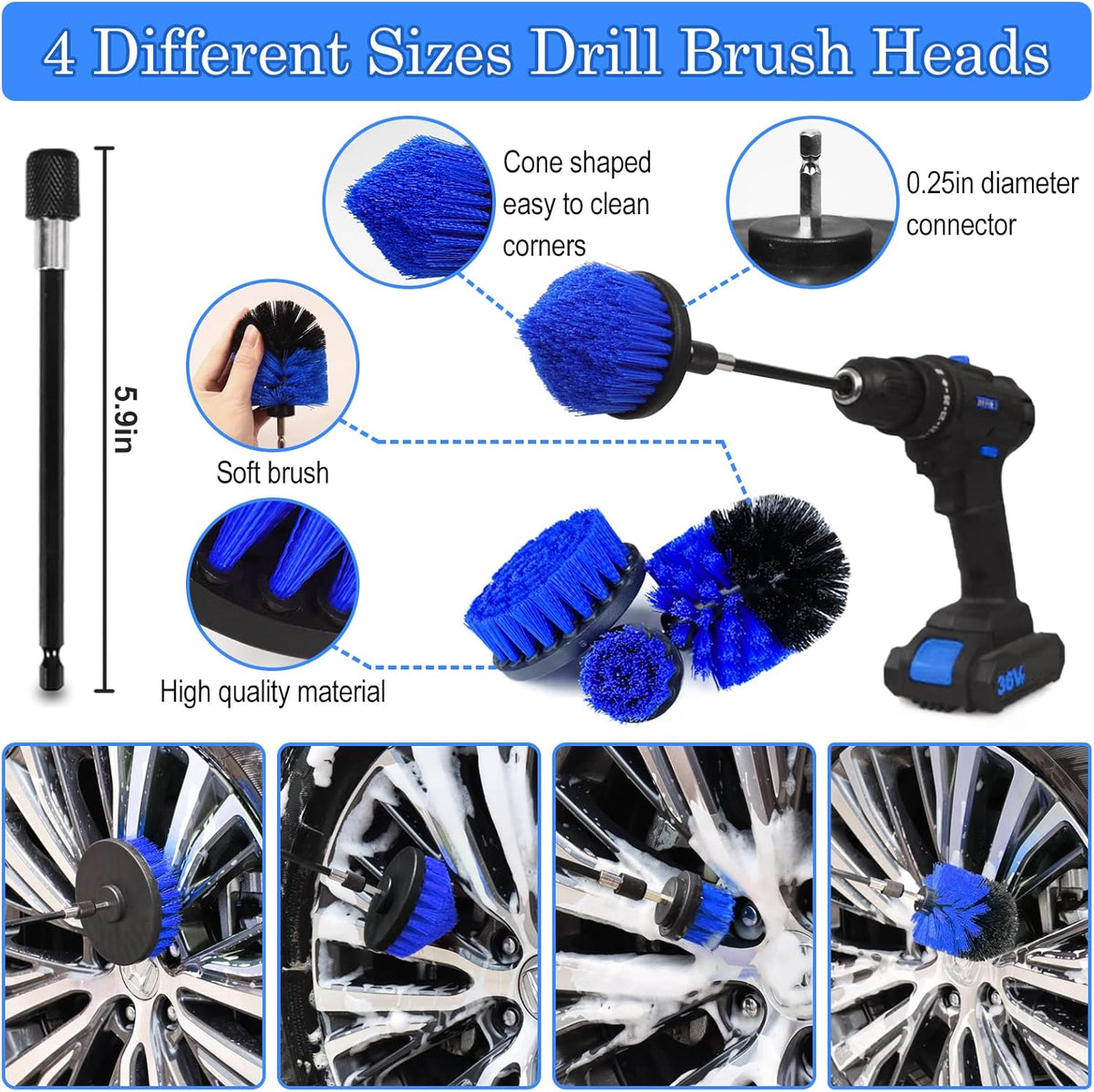 27Pcs Car Detailing Kit, Car Cleaning Kit, Car Detailing Brush Set, Drill Brush Set, Car Detailing Brushes, Car Wash Kit, Car Accessories, Car Cleaning Supplies for Interior, Exterior, Wheels