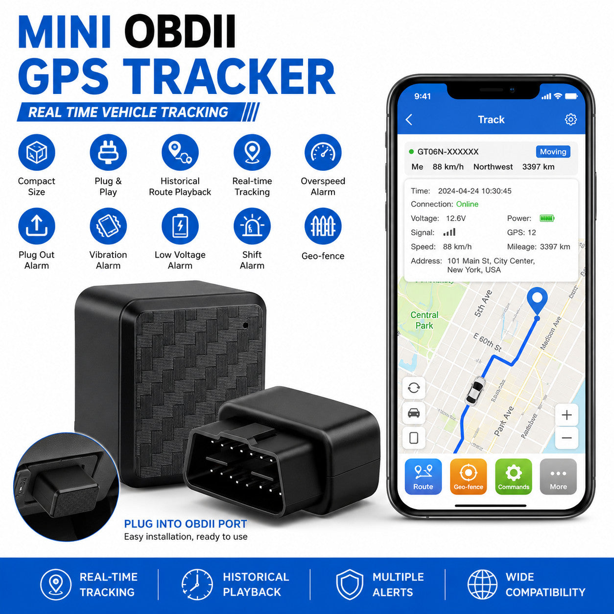 OBD2 GPS Tracker Real Time Vehicle Tracking Device OBD II Car Truck Locator US