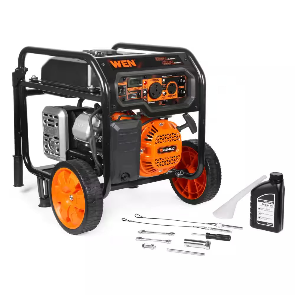 5,600-Watt Portable Gasoline Generator with Wheel Kit, Electric Start, 224Cc, Transfer-Switch, Rv-Ready, and CO Watchdog