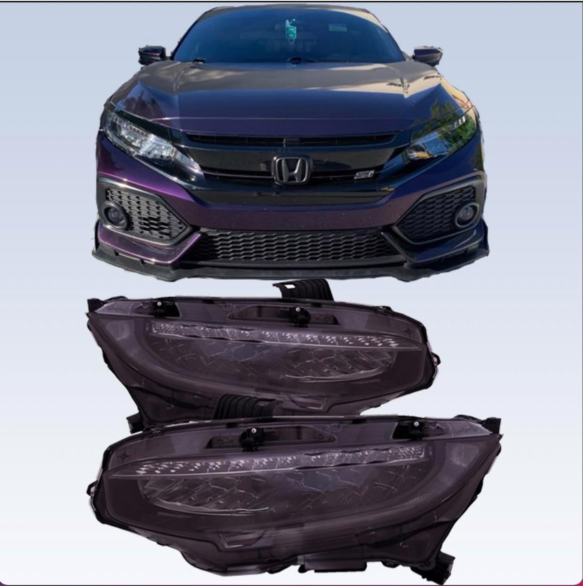 Headlights Set LED Headlights with Smoked Lens Compatible with Honda Civic 16-21 Type R