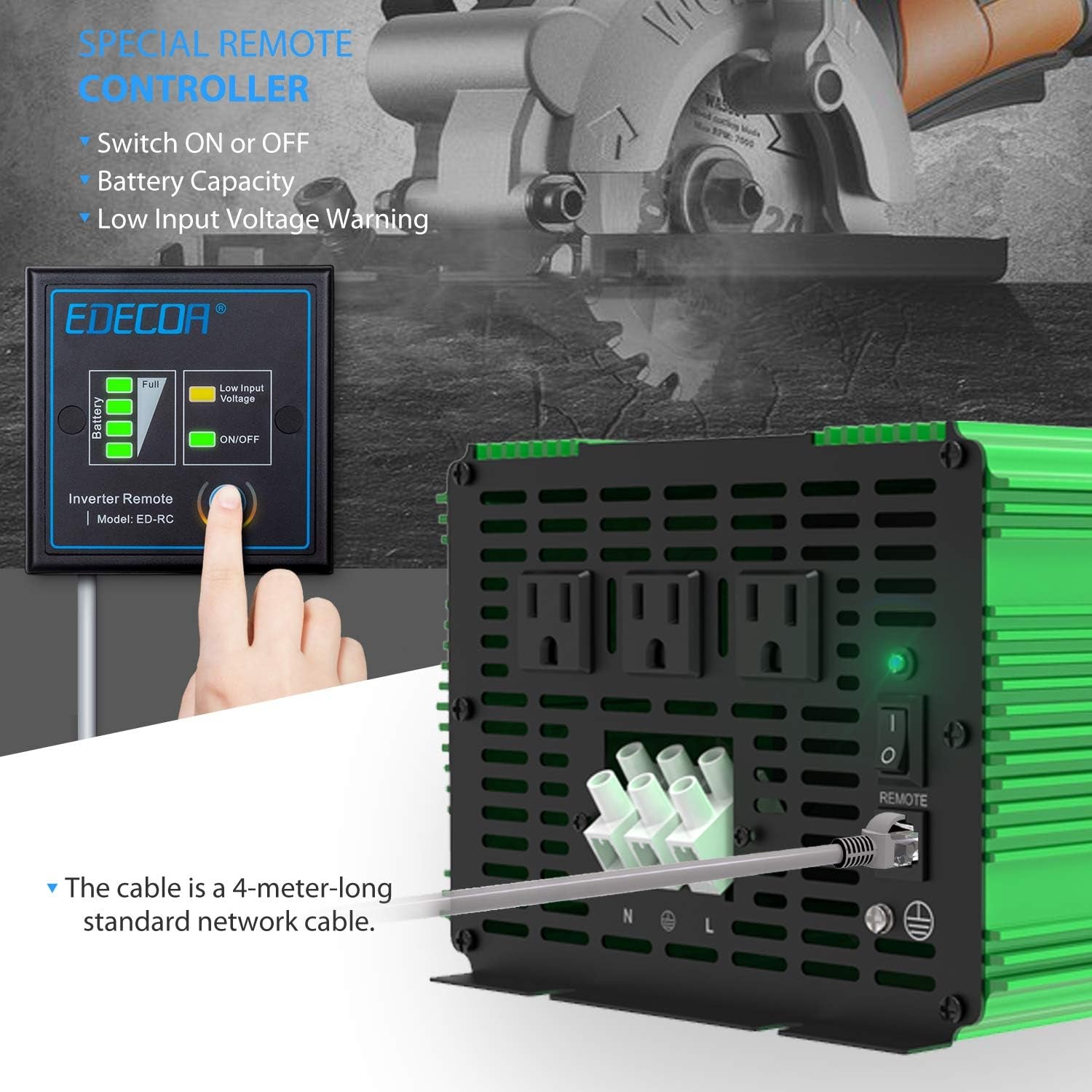 3000 Watt 24 Volts Power Inverter Pure Sine Wave 3000W DC 24V to 120V AC Solar Inverter with 3 Outlets and AC Terminal Block