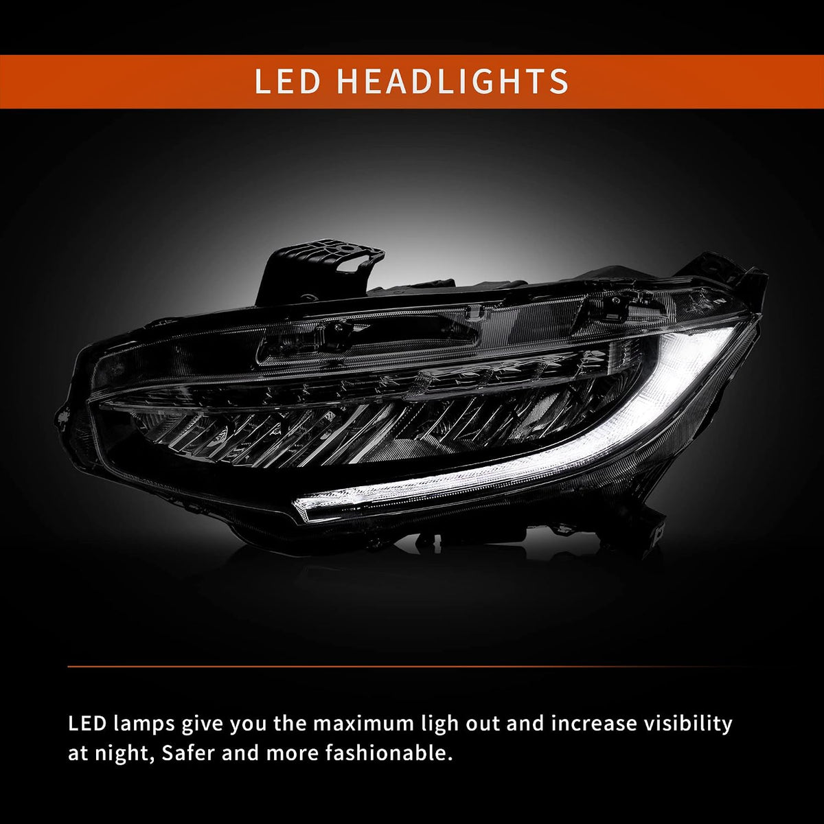 VLAND LED Headlights Assembly Compatible for 10TH Gen Honda Civic Sedan/Coupe/Hatchback/Type R 2016 2017 2018 2019 2020 2021, W/Sequential Turn Signal, LED Drls, H/L Beam Lens