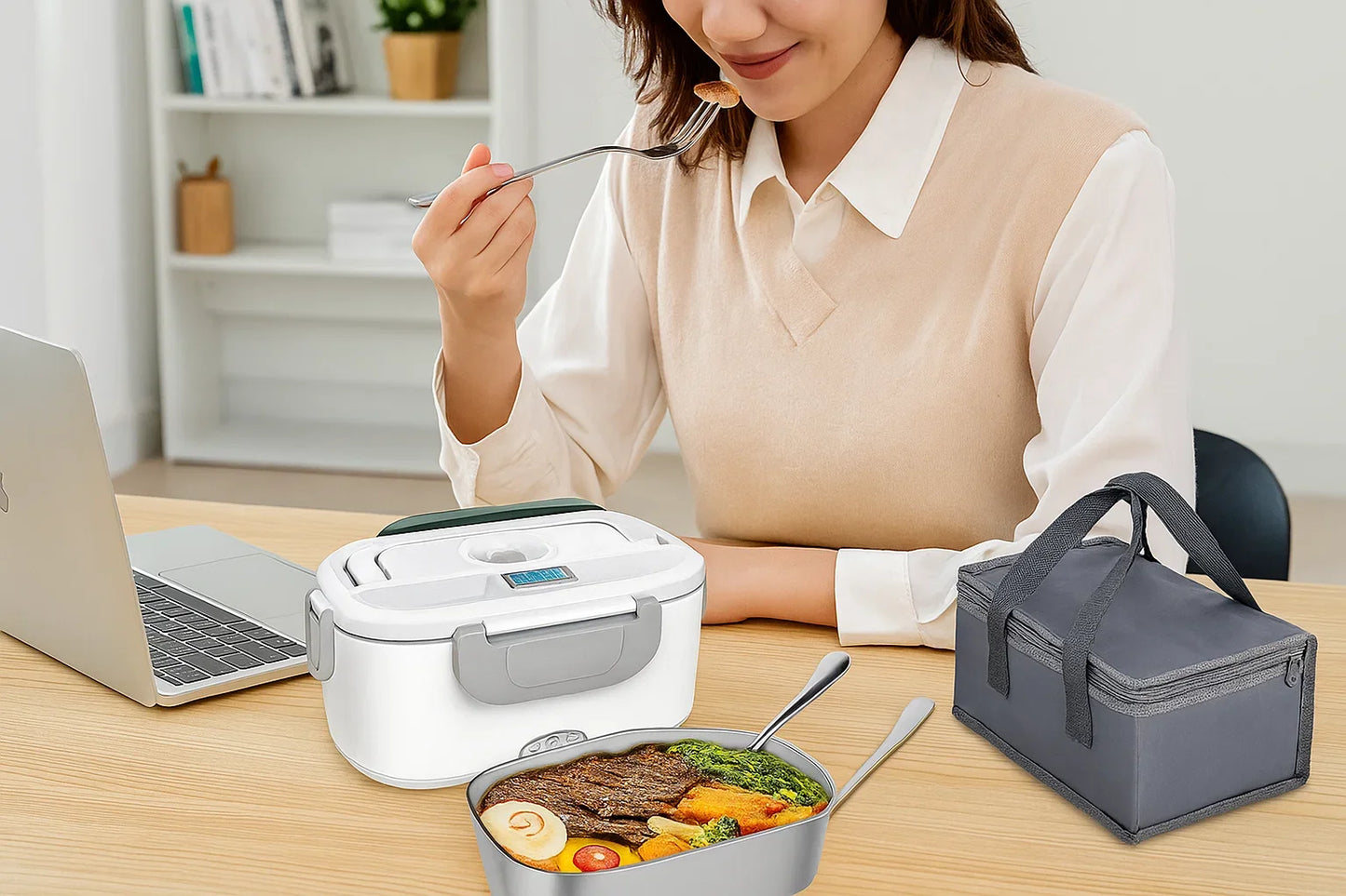 2 in 1 110V 12V Stainless Steel Electric Heating Lunch Box Car Office School Food Warmer Container Heater Lunch Box Set