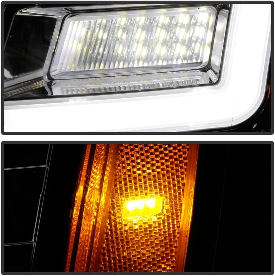 - for [Hid/Xenon Model] 2007-2014 Cadillac Escalade Chrome LED Tube DRL Projector Headlights Pair Set Left+Right