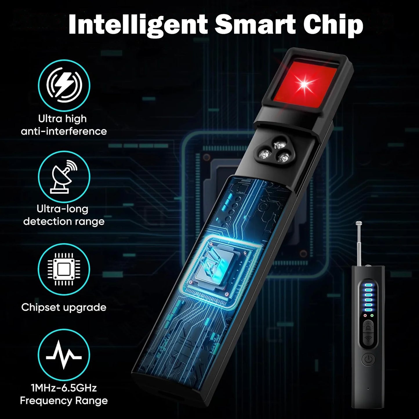 Hidden Camera Detector: Bug anti Spy Detector, RF Signal Scanner Device for GPS Tracker, 5 Levels Sensitivity (Black)