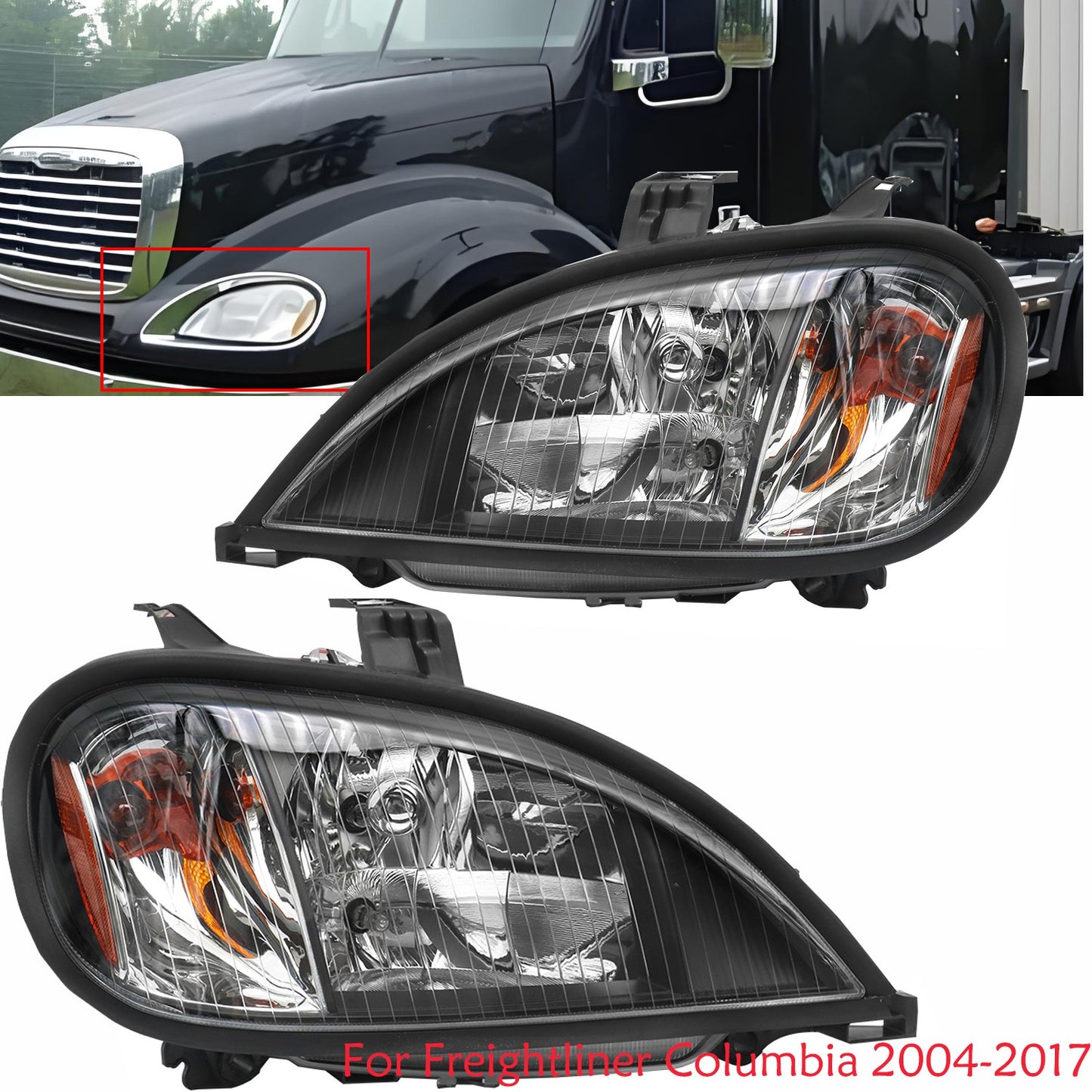 Pair Headlight Assemblies for Freightliner Columbia 2004-2017 W/ Bulb Headlamps