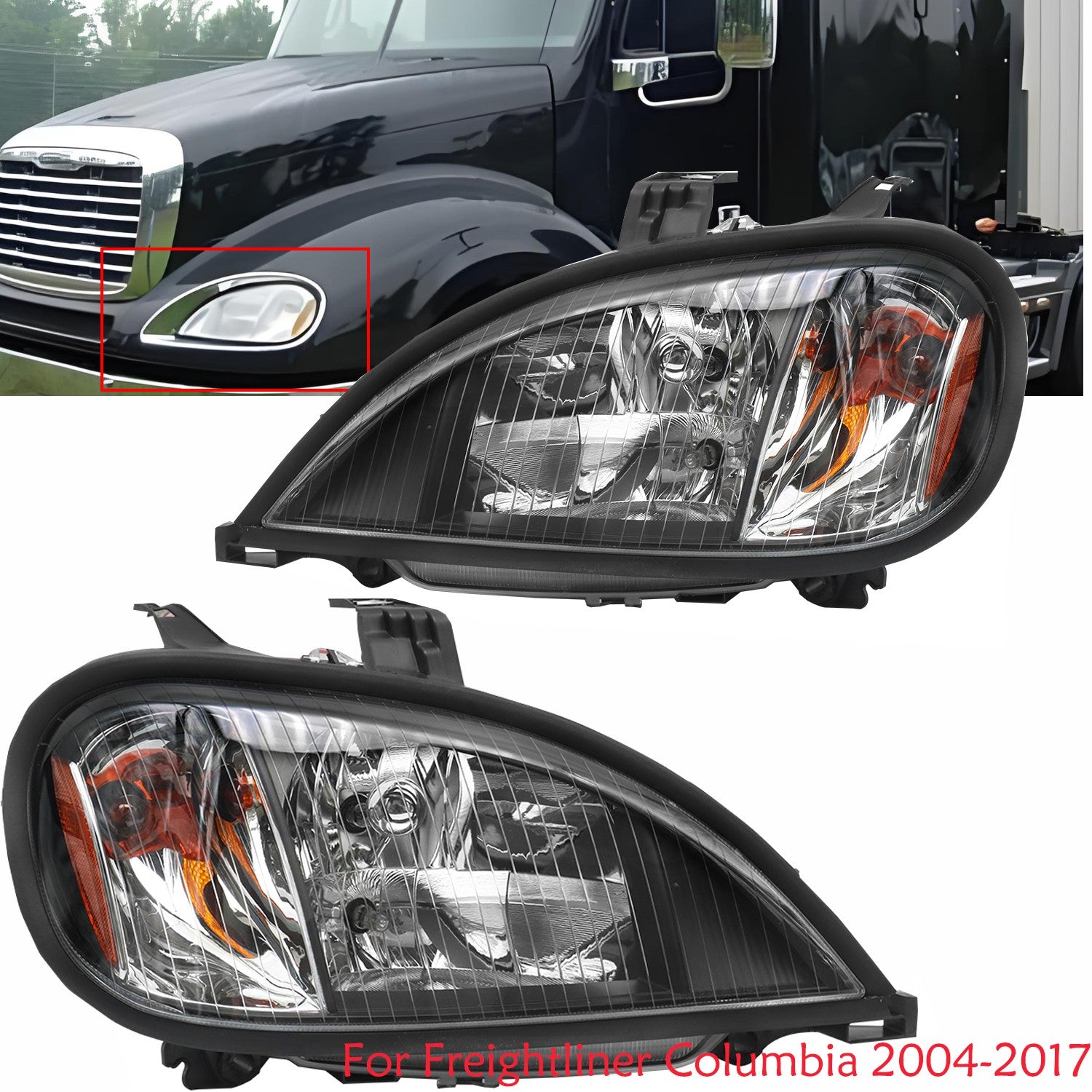 Pair Headlight Assemblies for Freightliner Columbia 2004-2017 W/ Bulb Headlamps