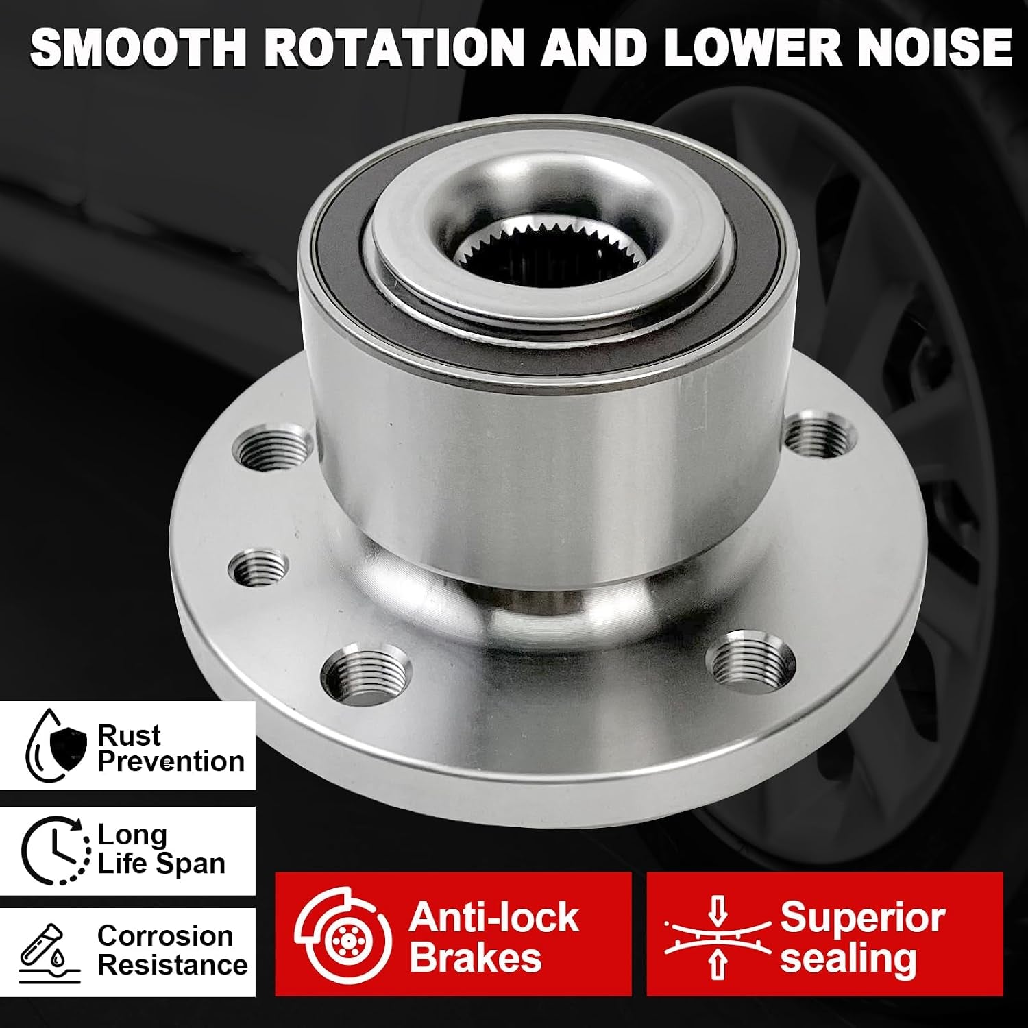 2Pcs 513328 Front Wheel Bearing Hub Assembly Compatible with Volvo S80 2007-2016, for Volvo V60 2015-2018 S60 2011-2018, for Volvo Xc70 2008-2016 Xc60 2010-2017, V70 2008 2009 2010, 5 Lugs