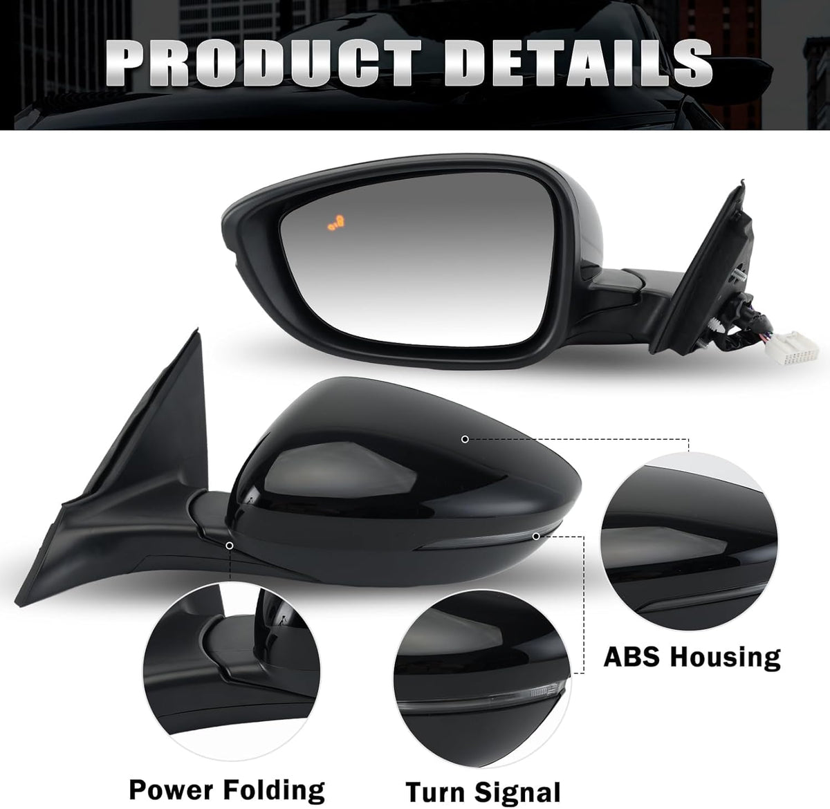 Left Driver Side Mirror Compatible with Honda Accord 2018-2022 with Turn Signal Light Power Glass Heated with Blind Spot Detection 8-Pins Replaces 76251TVAA31ZJ | 76258TVAA42