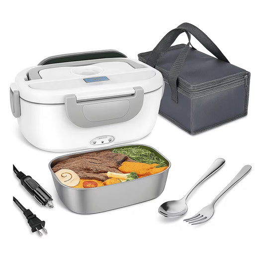 2 in 1 110V 12V Stainless Steel Electric Heating Lunch Box Car Office School Food Warmer Container Heater Lunch Box Set