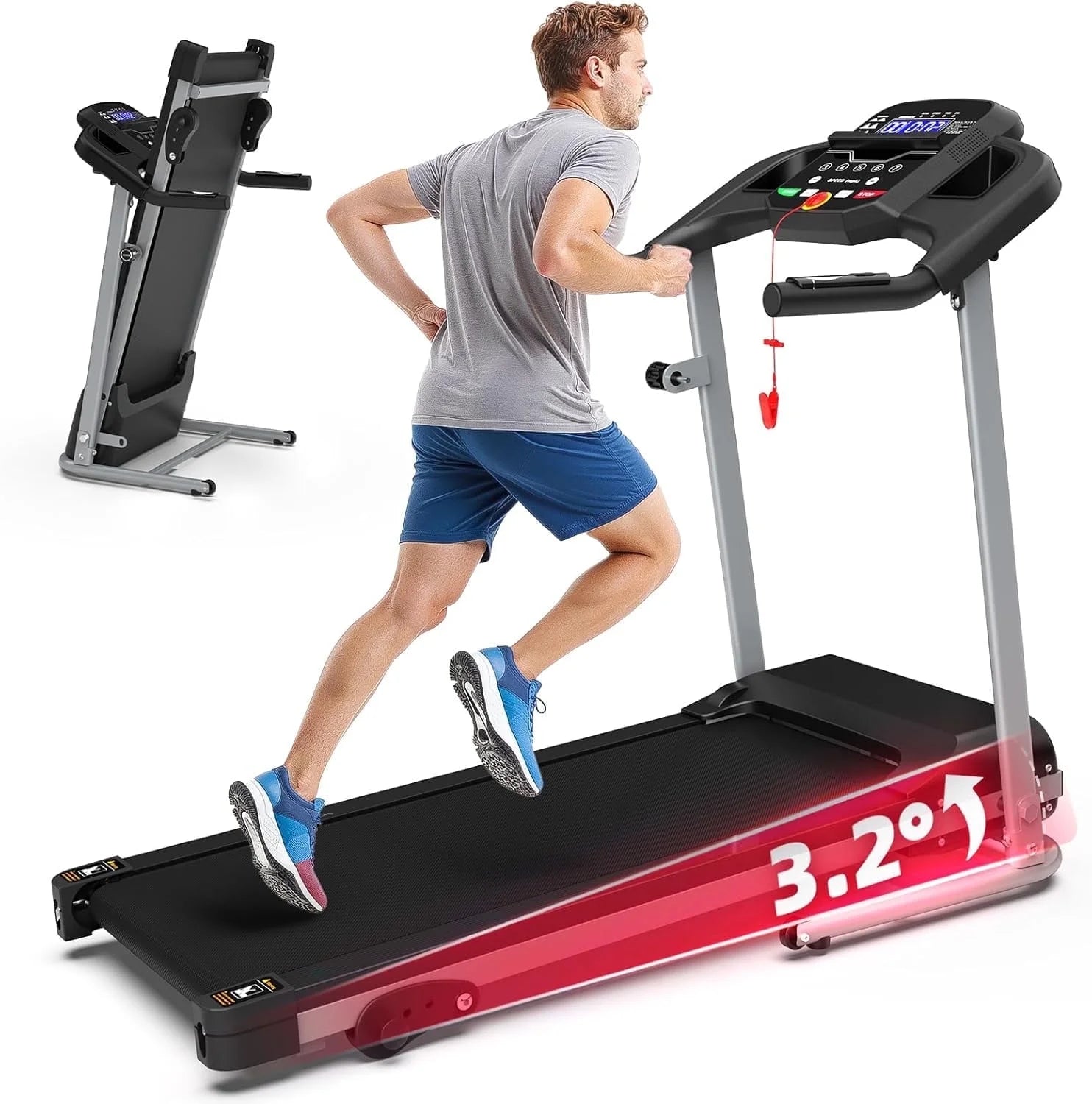 Foldable Treadmill with Incline , 2.5HP Electric Folding Treadmill Running Walking Machine for Home Gym, Max 265 LBS Weight Capacity