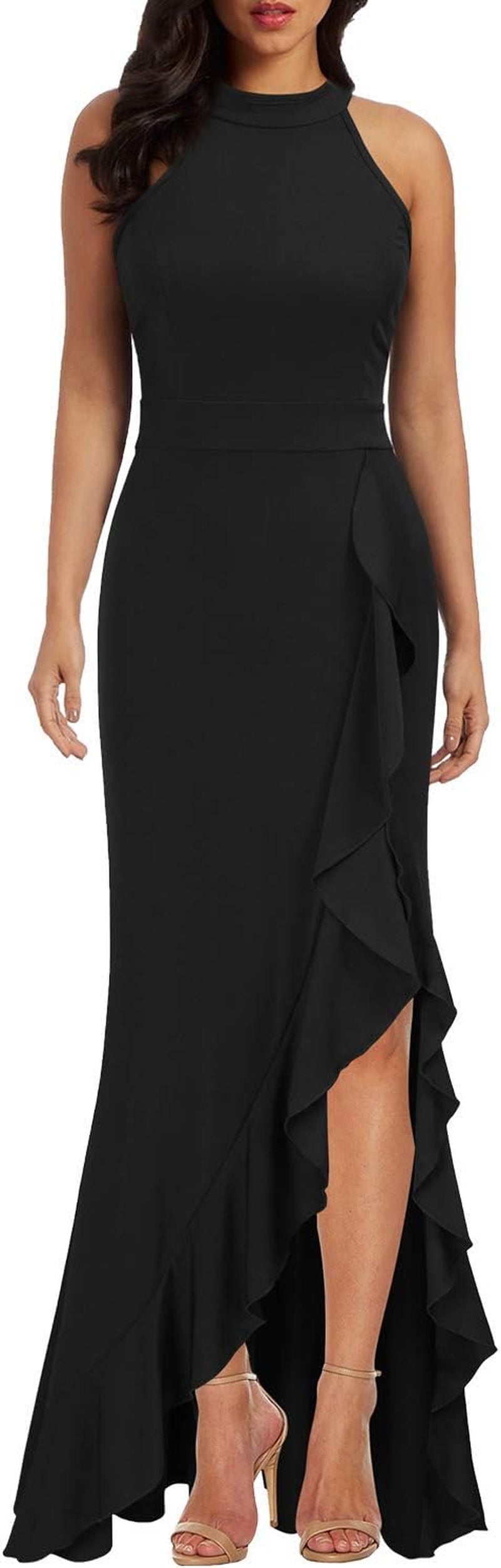 Women'S High Neck Split Bodycon Mermaid Evening Cocktail Long Dress