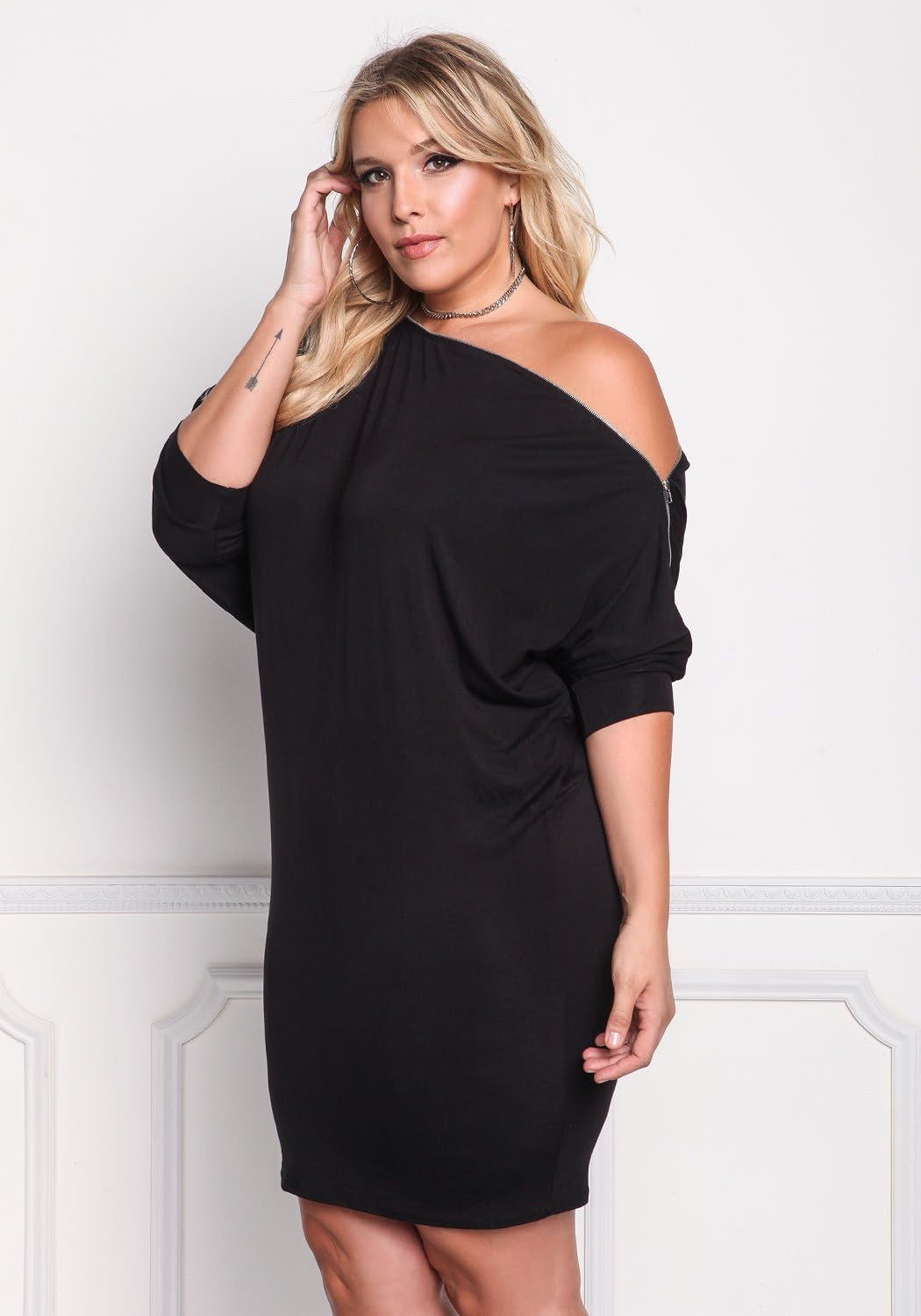 Women'S One Shoulder 3/4 Sleeves Bodycon Fitted Short plus Size Dresses