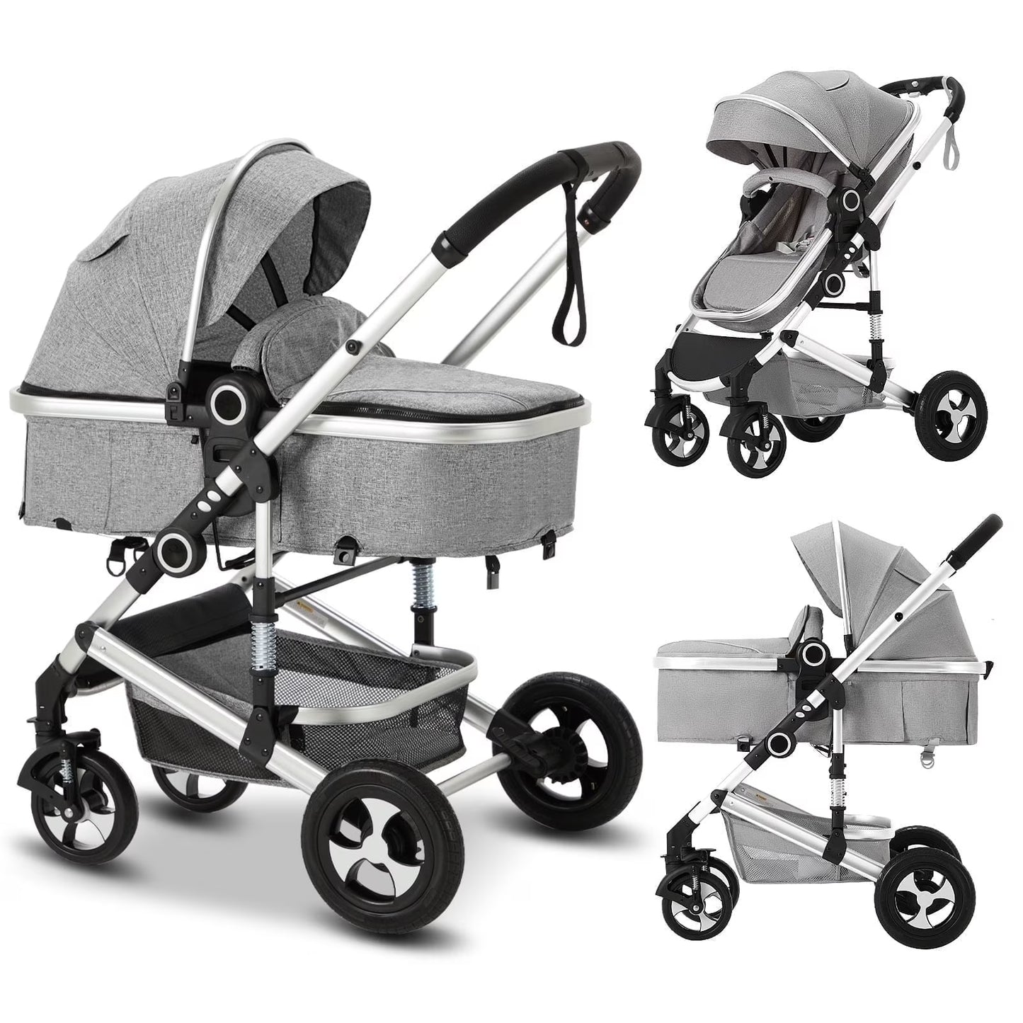 3-In-1 Convertible Baby Stroller with Big Seat and Adjustable Canopy, 24 Pound, Light Grey