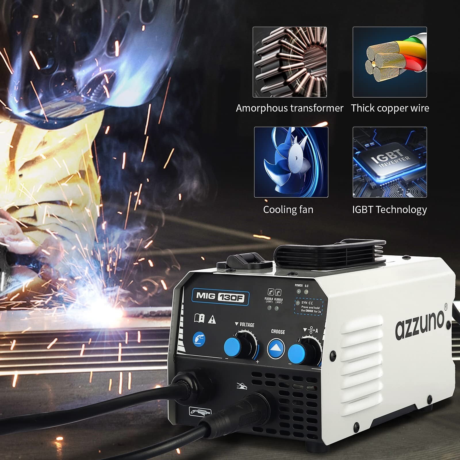 MIG Welder,Flux Core Welder Machine 110V 130Amp, Gasless MIG Welding Machine ...