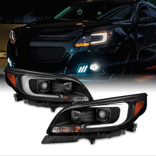 - for 2013-2015 Chevy Malibu C-Bar LED DRL Left and Right Projector Housing Headlights - Black