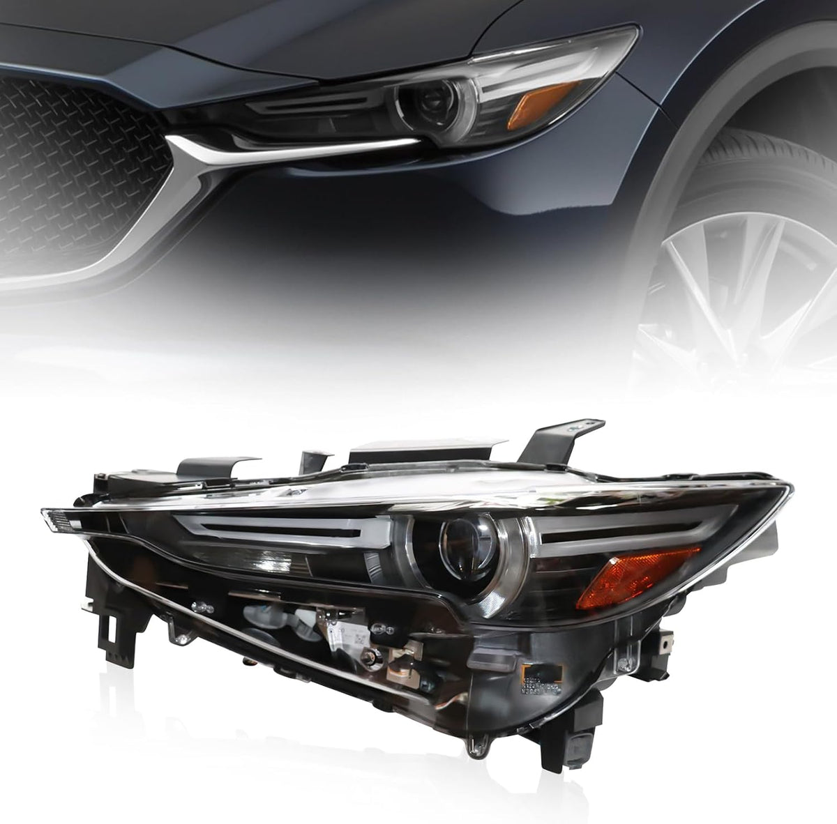 Headlights Assembly Driver and Passenger Side for 2017-2021 Mazda CX-5 LED (Without AFS) Left & Right Headlights Lamps Set W/Bulb Clear Lens Halogen Direct Replacement Headlights (Left)