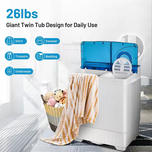 3.5 Cu.Ft. 26 Lbs. Traditional Portable Semi-Automatic Top Load Washer in Blue with UL Certified