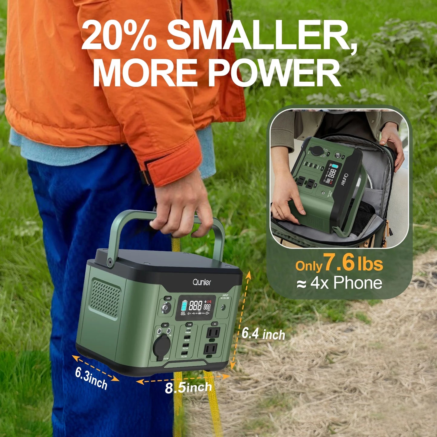 300W Portable Power Station 296Wh 80000Mah with 60W PD Input/Output Fast Charging, AC DC Outlets Outdoor Solar Generator for Camping, RV, Home Backup, Emergency Power, Green (No Solar Panel)
