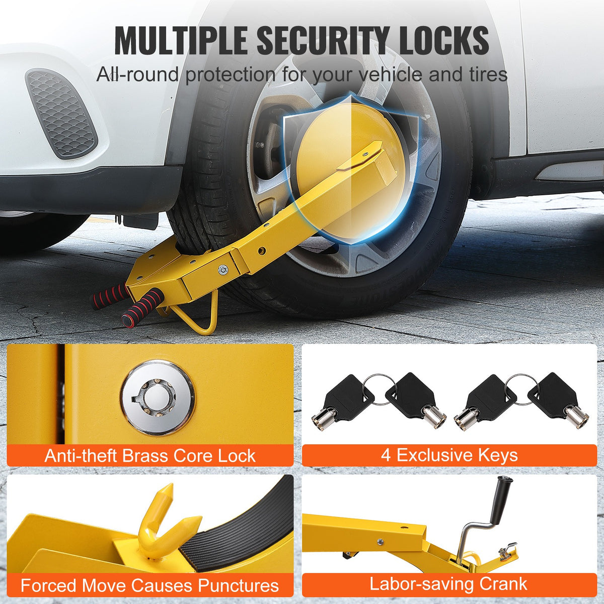 VEVOR Wheel Lock Clamp Boot Tire Lock Trailer Parking Auto Car Truck Anti-Theft