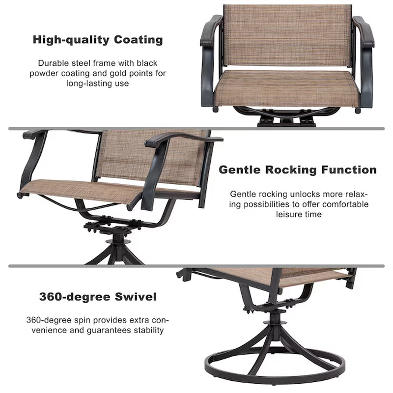7 -Piece Black Patio Dining Set Iron Rectangle Table with 6 Brown Stationary and Motion Chairs