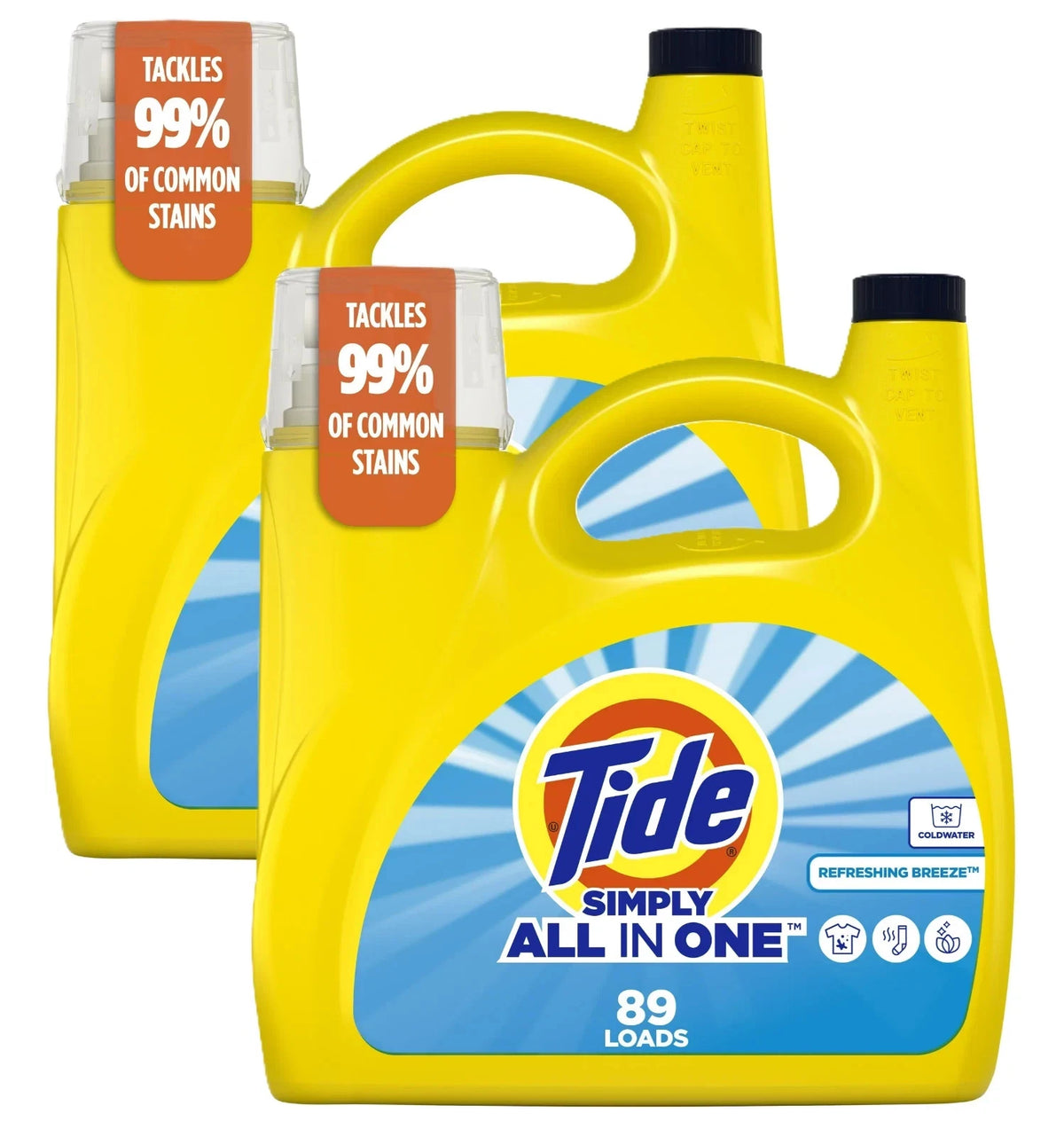 4P Tide Simply Laundry Detergent Liquid Refreshing Breeze Scent 85 Loads, 107 oz