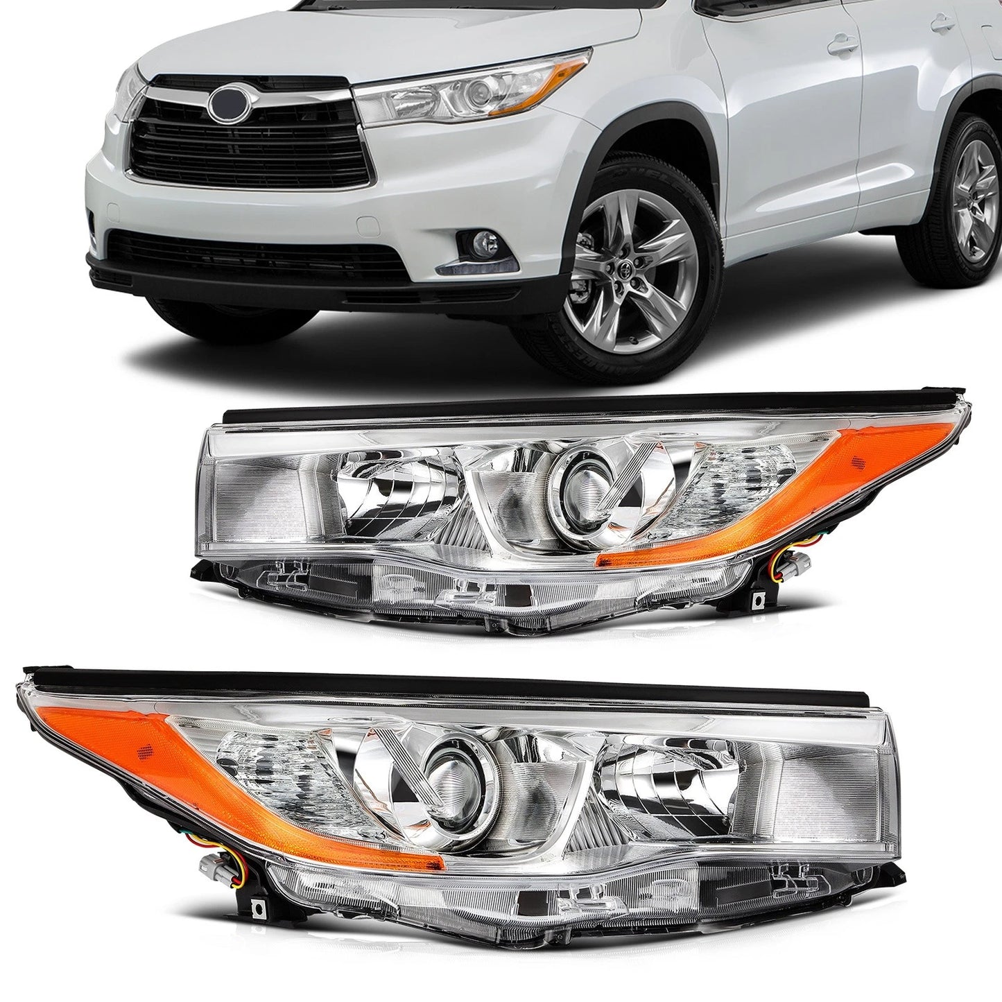 Headlights Assembly Left+Right For 2016-2014 Toyota Highlander Chrome Housing