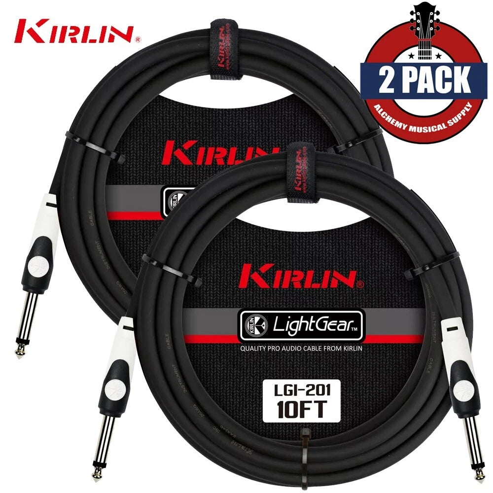 -PACK Kirlin 10 ft Guitar Instrument Patch Cable Cord Free Cable Tie 1/4" NEW