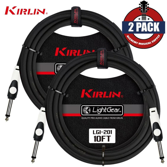 -PACK Kirlin 10 ft Guitar Instrument Patch Cable Cord Free Cable Tie 1/4" NEW