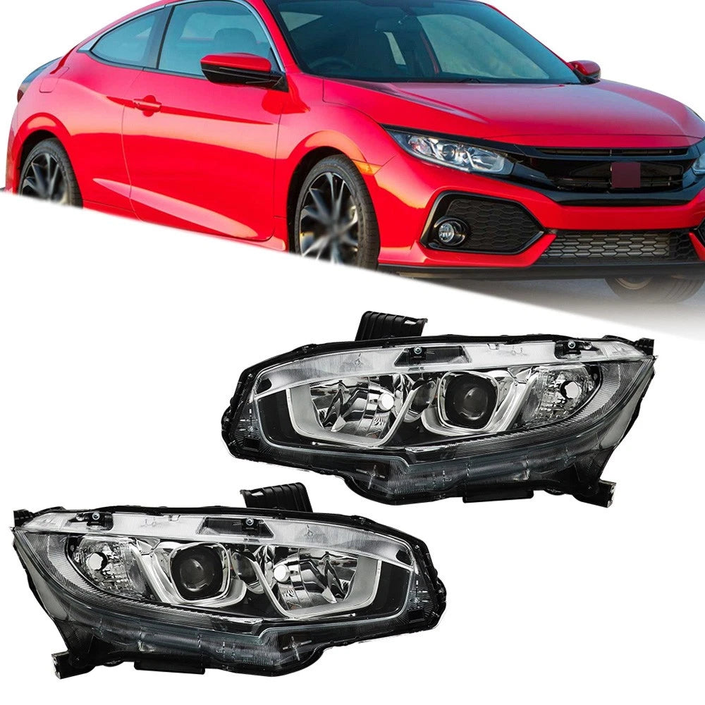 For Honda Civic 2016-2019 2020 Halogen w/DRL Headlights Headlamp Left+Right Side