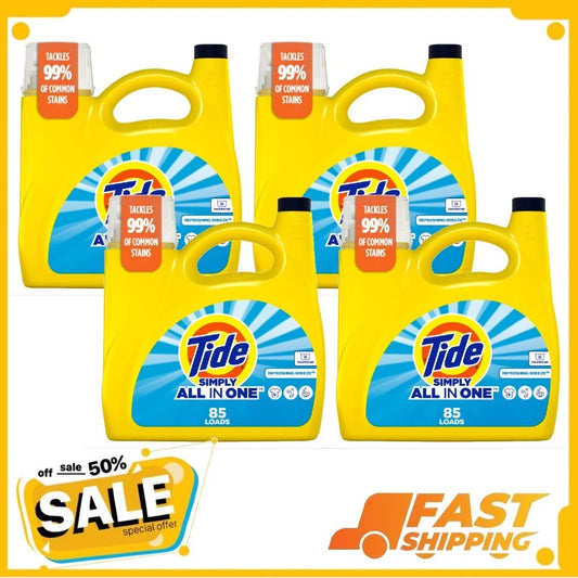 4P Tide Simply Laundry Detergent Liquid Refreshing Breeze Scent 85 Loads, 107 oz