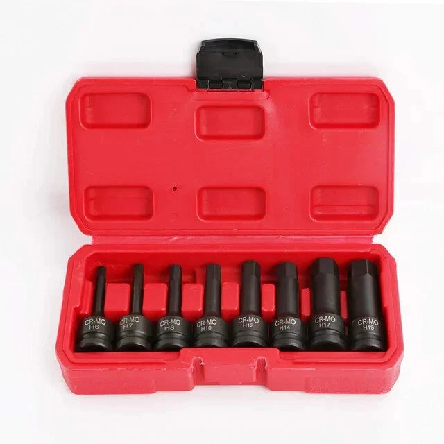 8 Pc 1/2 In Drive SAE Impact Socket Set Hex Bits 3 in Long Bit Air Allen Driver