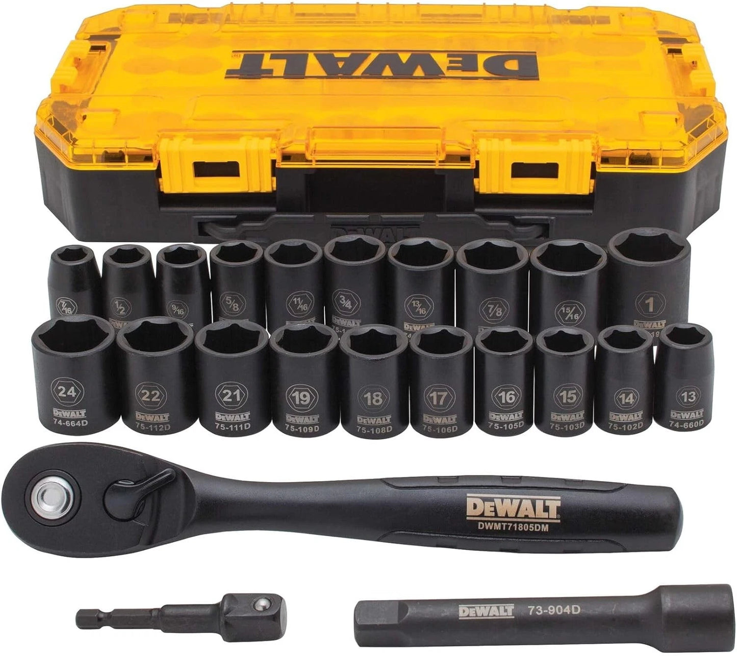 Impact Socket Set with Ratchet,Metric/SAE,1/2" Drive,23-Piece Set with Case
