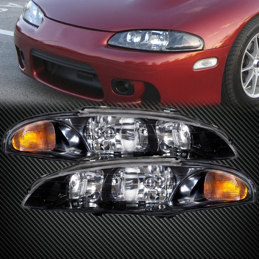 Headlights Set Left Right Pair For 1997-1999 Mitsubishi Eclipse Rs Gs Halogen